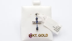 SAPPHIRES ( CHANNEL SET ) WITH DIAMONDS 18 KT WHITE GOLD CROSS PENDANT