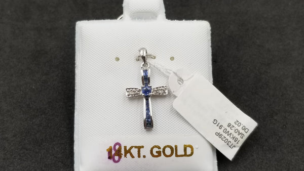 SAPPHIRES ( CHANNEL SET ) WITH DIAMONDS 18 KT WHITE GOLD CROSS PENDANT
