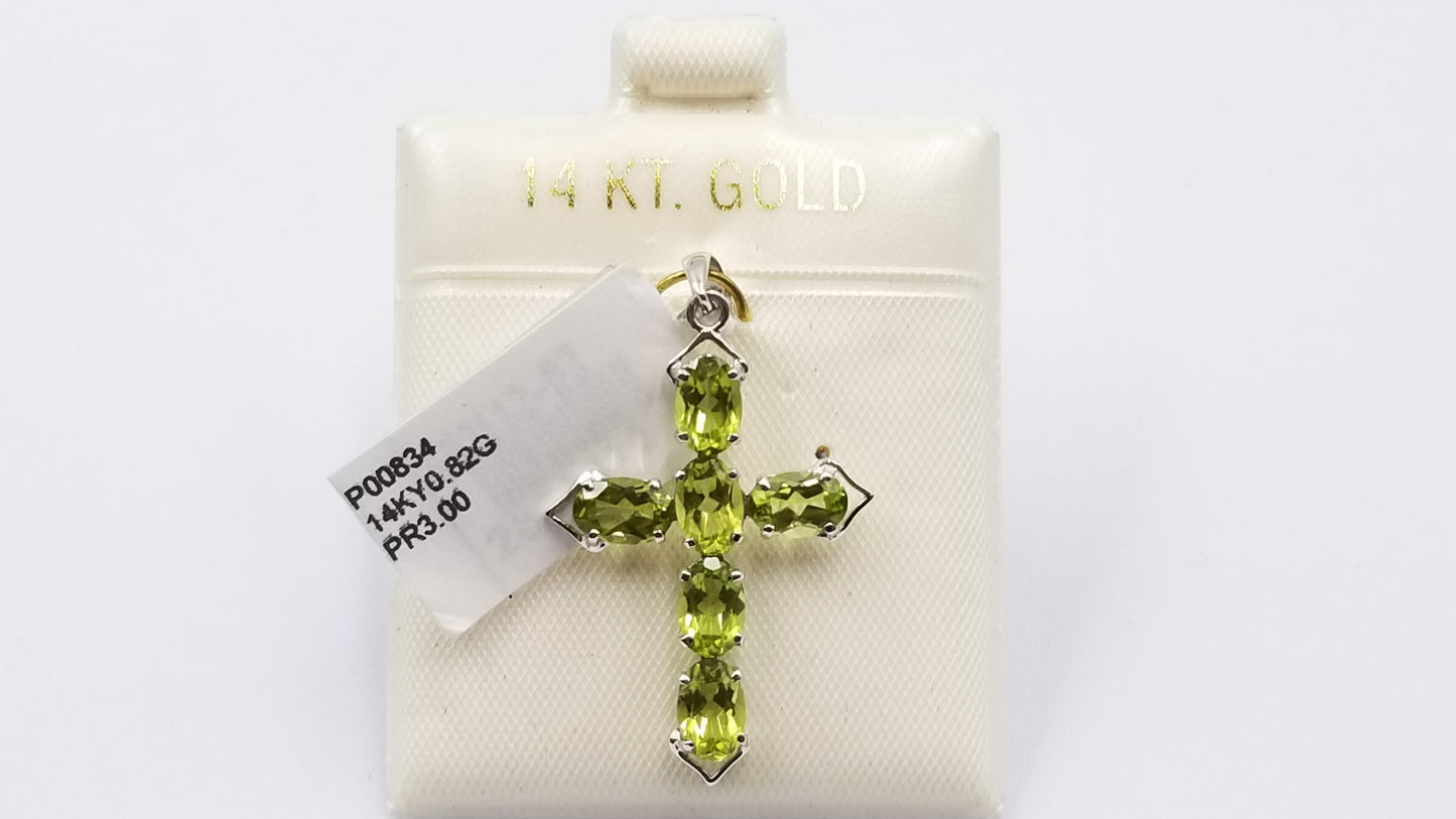 PERIDOT ( OVAL ) 14 KT WHITE GOLD CROSS PENDANT