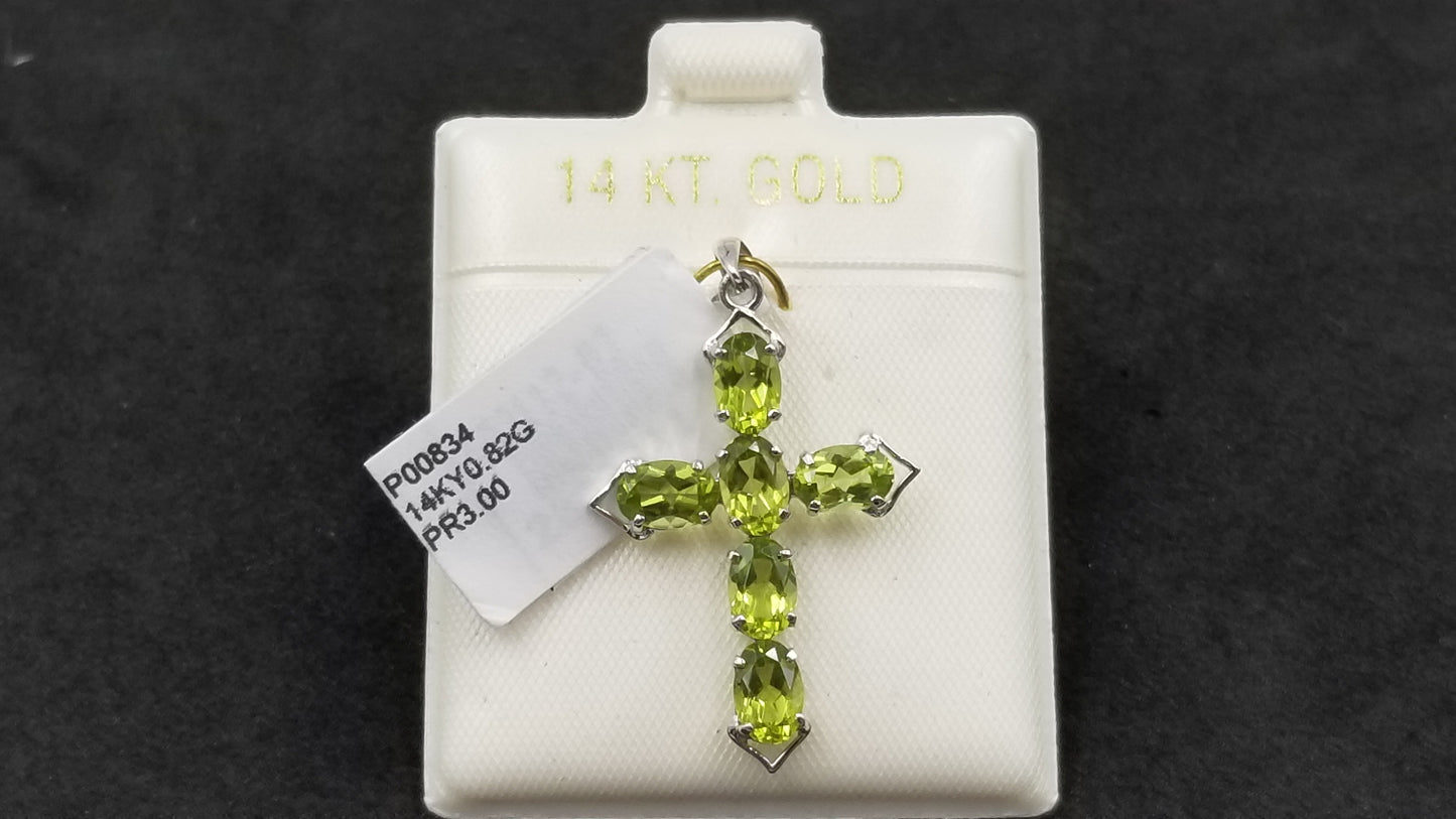 PERIDOT ( OVAL ) 14 KT WHITE GOLD CROSS PENDANT