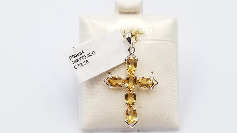 CITRINE ( OVAL ) 14 KT WHITE GOLD CROSS PENDANT