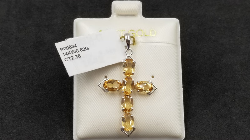 CITRINE ( OVAL ) 14 KT WHITE GOLD CROSS PENDANT