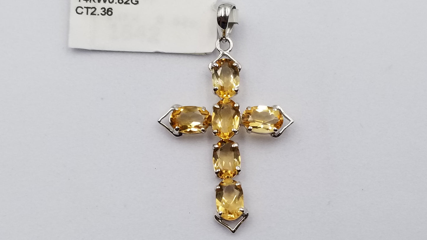CITRINE ( OVAL ) 14 KT WHITE GOLD CROSS PENDANT