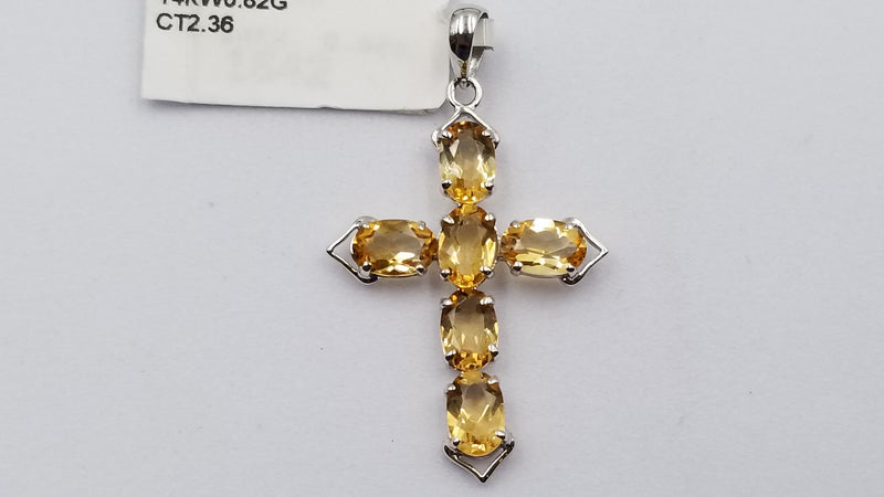 CITRINE ( OVAL ) 14 KT WHITE GOLD CROSS PENDANT