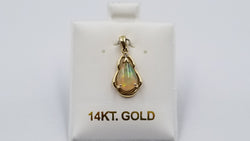 OPAL ( ETHEOPIAN ) PEAR SHAPE WITH DIAMOND 14 KT YELLOW GOLD PENDANT