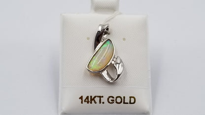 OPAL ( AUSTRALIA ) FREEFORM CUT WITH DIAMONDS 18 KT WHITE GOLD SLIDE PENDANT