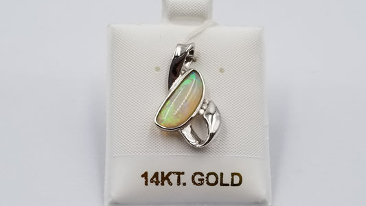 OPAL ( AUSTRALIA ) FREEFORM CUT WITH DIAMONDS 18 KT WHITE GOLD SLIDE PENDANT