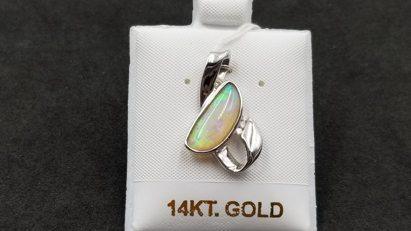 OPAL ( AUSTRALIA ) FREEFORM CUT WITH DIAMONDS 18 KT WHITE GOLD SLIDE PENDANT