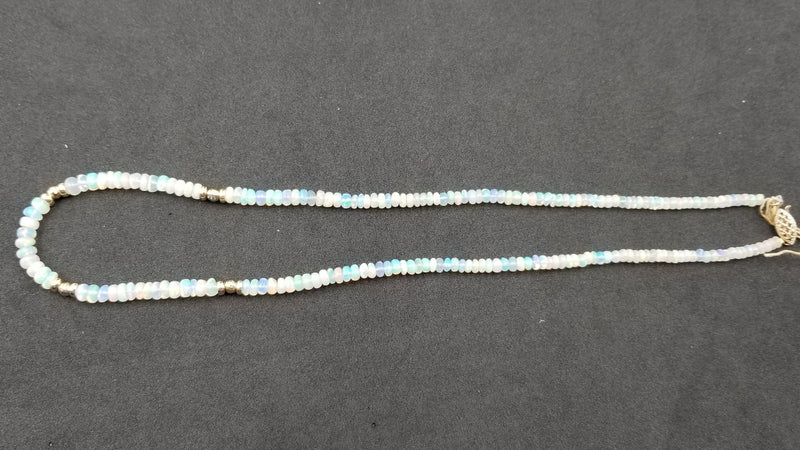 OPAL ( ETHEOPIAN ) 4MM BEADS 14 KT YELLOW GOLD NECKLACE