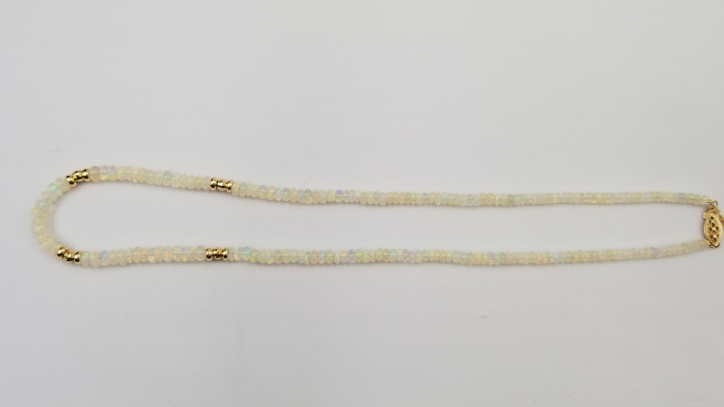 OPAL ( ETHEOPIAN ) 4MM BEADS 14 KT YELLOW GOLD NECKLACE