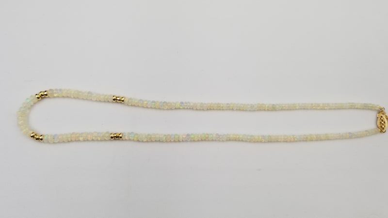 OPAL ( ETHEOPIAN ) 4MM BEADS 14 KT YELLOW GOLD NECKLACE