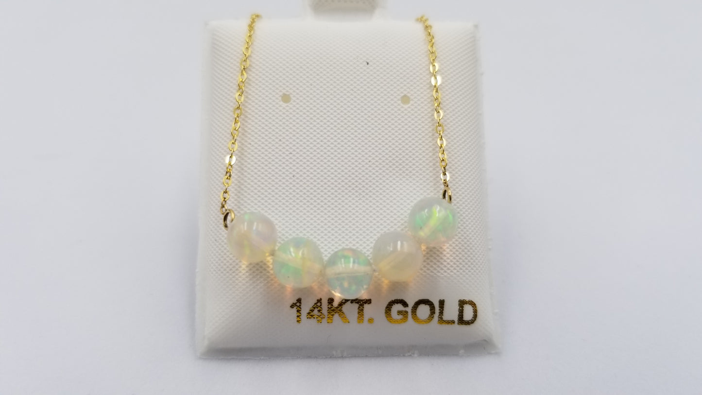 OPAL ( ETHEOPIAN ) 6 MM ROUND BEADS 14 KT YELLOW GOLD NECKLACE