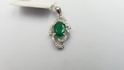 EMERALD WITH DIAMONDS 14 KT WHITE GOLD PENDANT