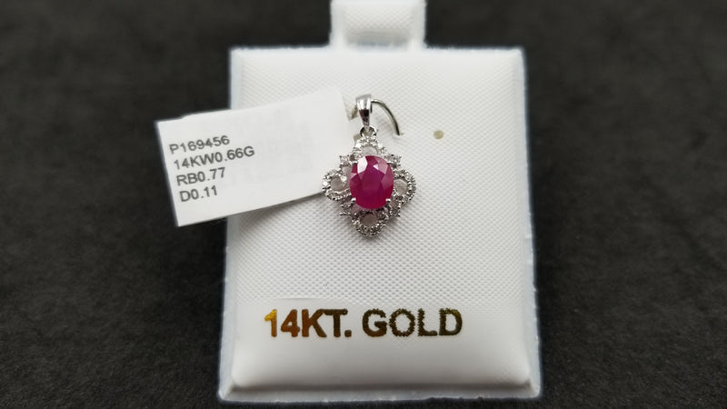 RUBY WITH DIAMONDS 14 KT WHITE GOLD PENDANT