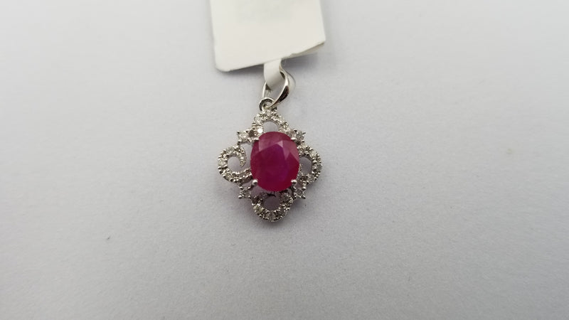 RUBY WITH DIAMONDS 14 KT WHITE GOLD PENDANT