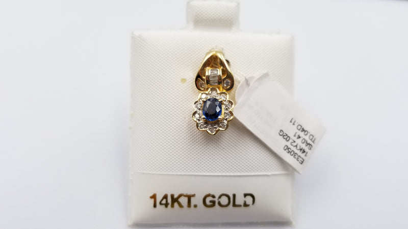 SAPPHIRE WITH DIAMONDS 14 KT YELLOW GOLD PENDANT