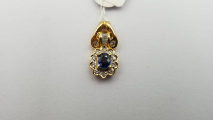 SAPPHIRE WITH DIAMONDS 14 KT YELLOW GOLD PENDANT