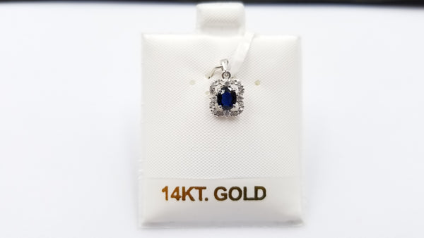 SAPPHIRE WITH DIAMONDS 14 KT WHITE GOLD PENDANT