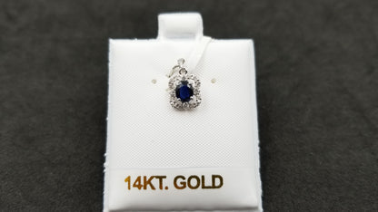 SAPPHIRE WITH DIAMONDS 14 KT WHITE GOLD PENDANT