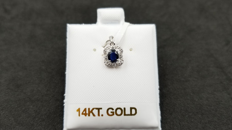 SAPPHIRE WITH DIAMONDS 14 KT WHITE GOLD PENDANT