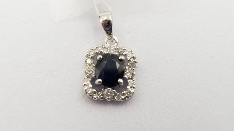 SAPPHIRE WITH DIAMONDS 14 KT WHITE GOLD PENDANT