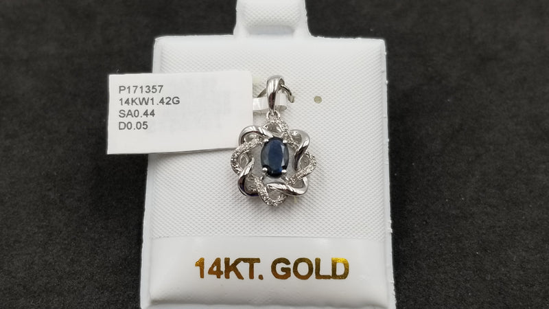 SAPPHIRE WITH DIAMONDS 14 KT WHITE GOLD PENDANT