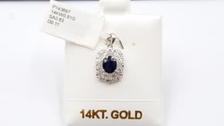 SAPPHIRE WITH DIAMONDS 14 KT WHITE GOLD PENDANT