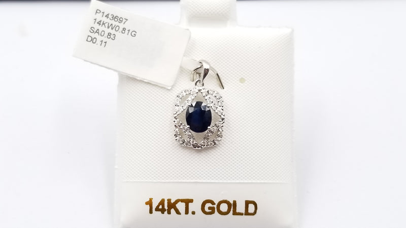 SAPPHIRE WITH DIAMONDS 14 KT WHITE GOLD PENDANT