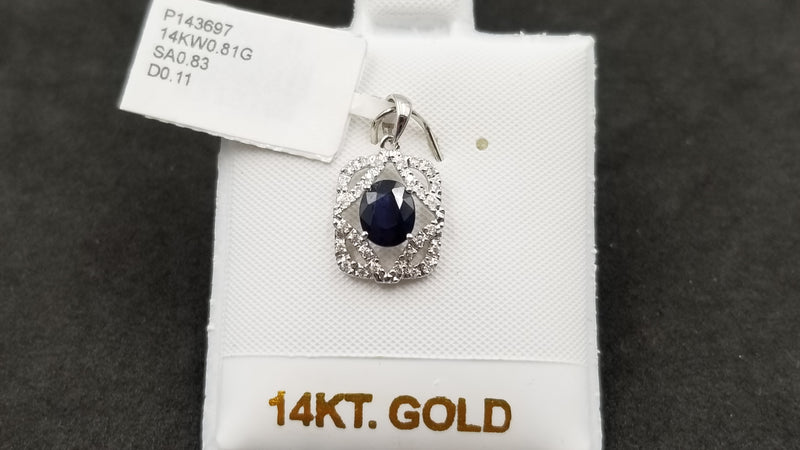 SAPPHIRE WITH DIAMONDS 14 KT WHITE GOLD PENDANT