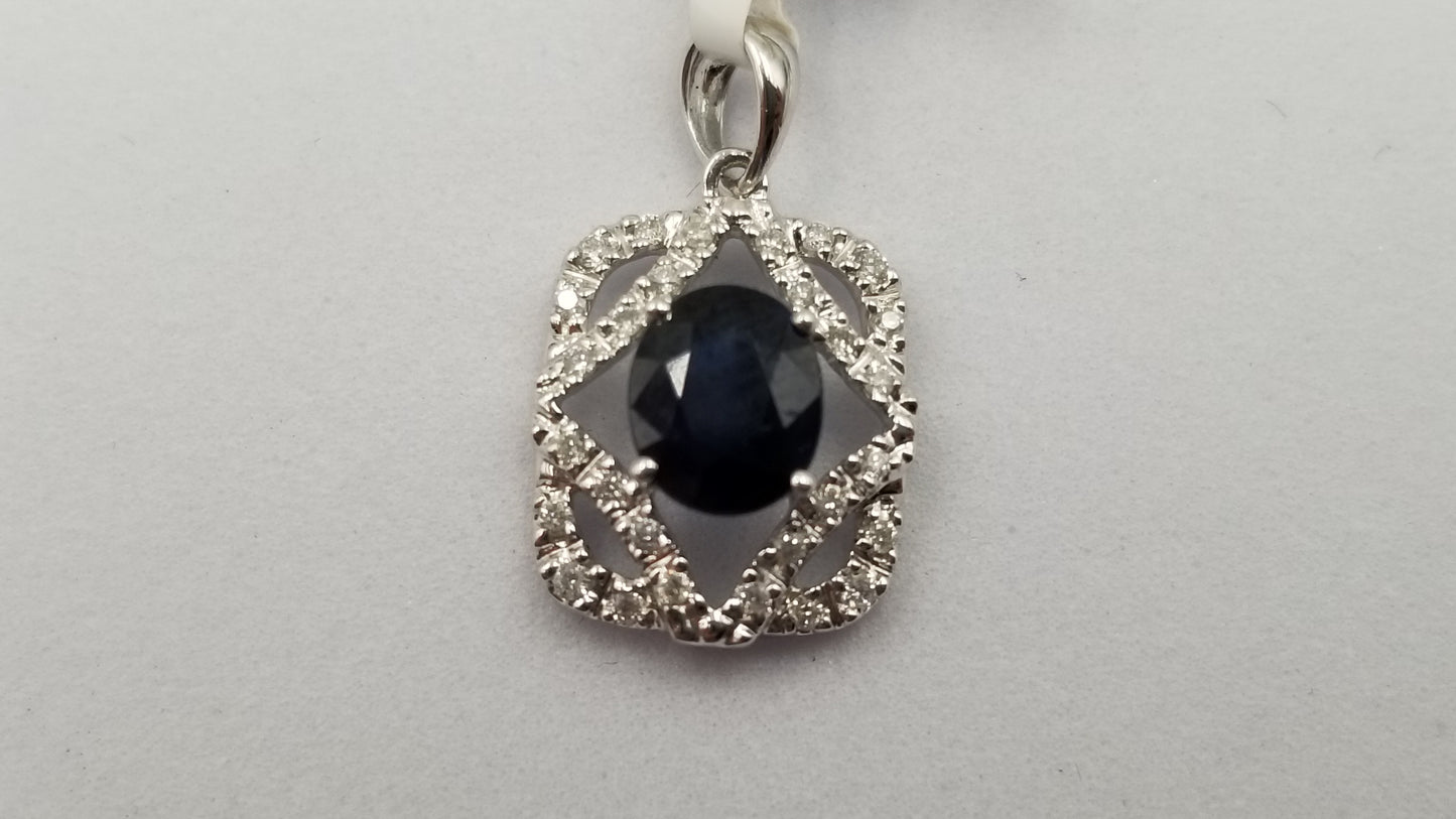 SAPPHIRE WITH DIAMONDS 14 KT WHITE GOLD PENDANT