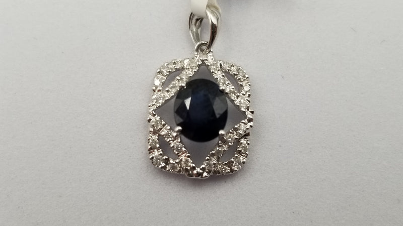 SAPPHIRE WITH DIAMONDS 14 KT WHITE GOLD PENDANT