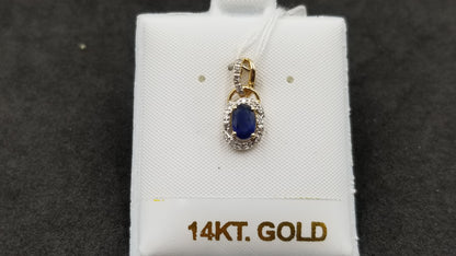 SAPPHIRE WITH DIAMONDS 14 KT YELLOW GOLD PENDANT