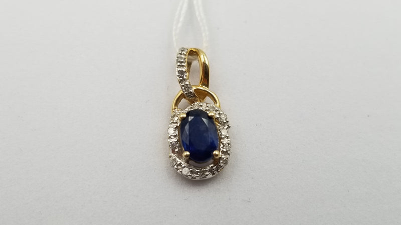 SAPPHIRE WITH DIAMONDS 14 KT YELLOW GOLD PENDANT