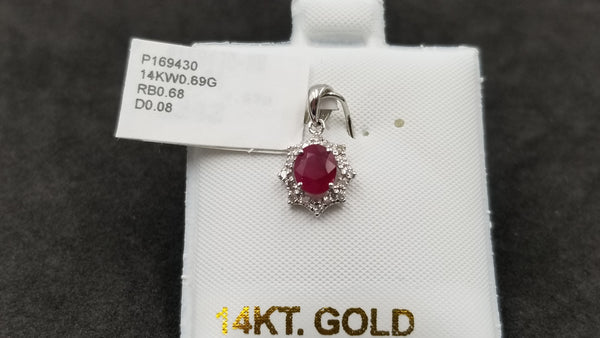 RUBY WITH DIAMONDS 14 KT WHITE GOLD PENDANT