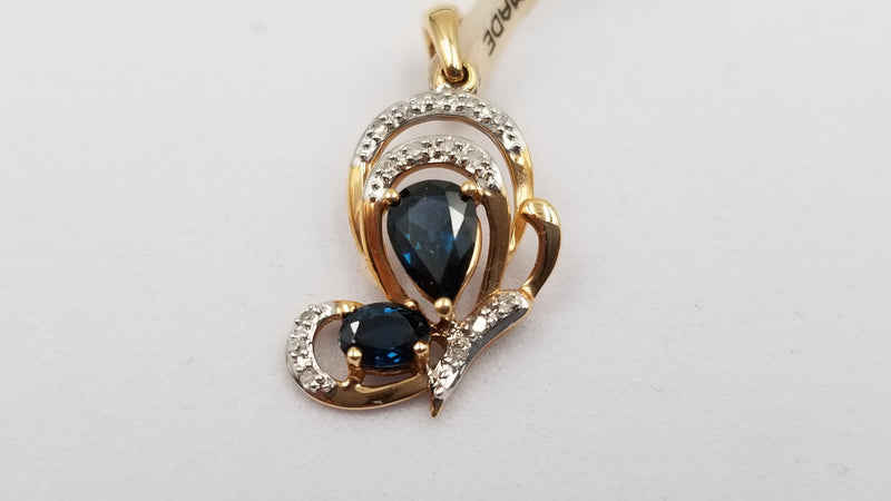 SAPPHIRE WITH DIAMONDS 14 KT YELLOW GOLD PENDANT