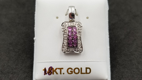 PINK SAPPHIRE WITH DIAMONDS 18 KT WHITE GOLD PENDANT