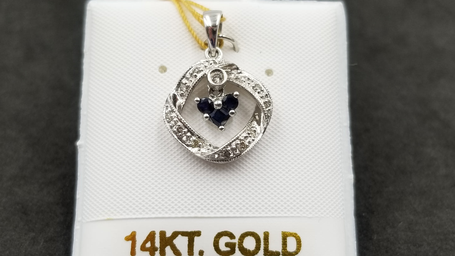 SAPPHIRE WITH DIAMONDS 14 KT WHITE GOLD PENDANT