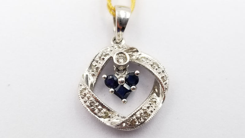 SAPPHIRE WITH DIAMONDS 14 KT WHITE GOLD PENDANT