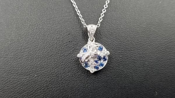 SAPPHIRES WITH DIAMONDS 14 KT WHITE GOLD GIFT BOX DESIGNS PENDANT WITH CHAIN