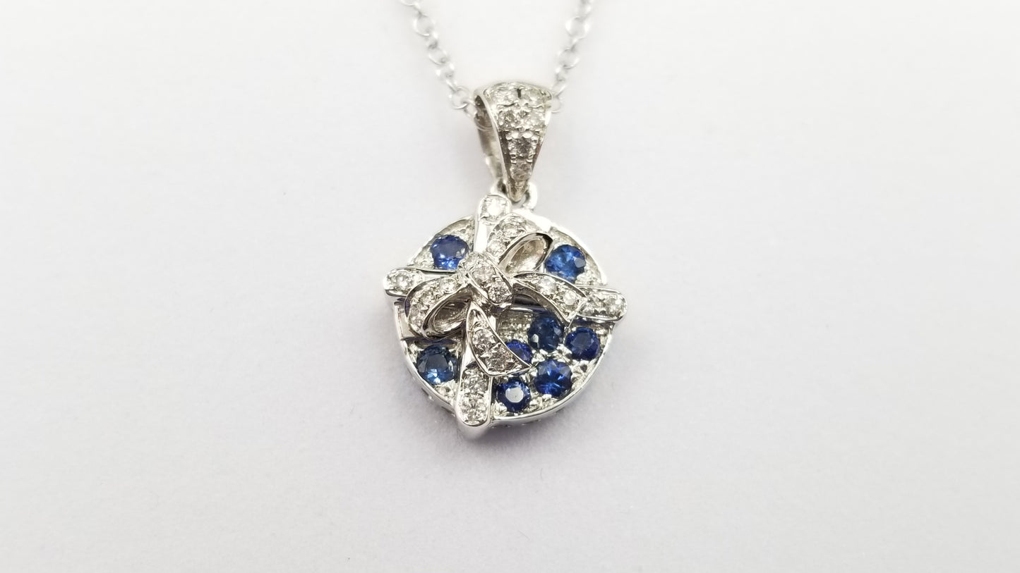 SAPPHIRES WITH DIAMONDS 14 KT WHITE GOLD GIFT BOX DESIGNS PENDANT WITH CHAIN