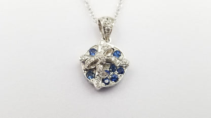 SAPPHIRES WITH DIAMONDS 14 KT WHITE GOLD GIFT BOX DESIGNS PENDANT WITH CHAIN