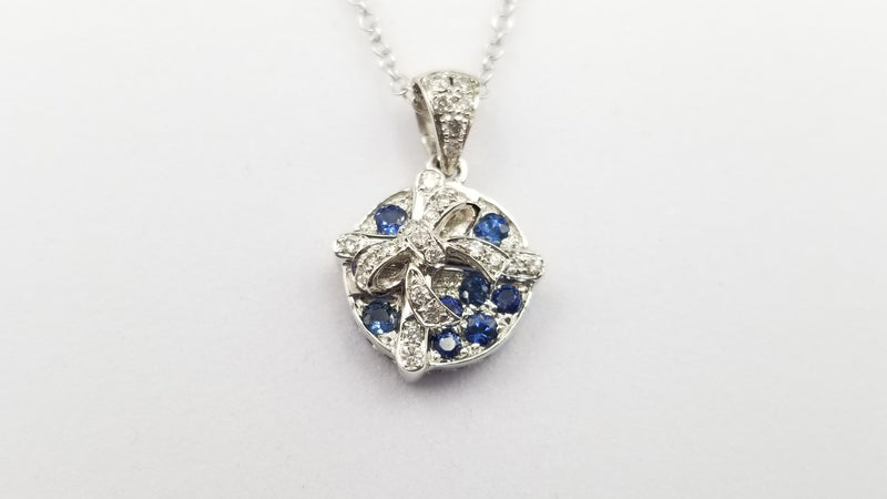 SAPPHIRES WITH DIAMONDS 14 KT WHITE GOLD GIFT BOX DESIGNS PENDANT WITH CHAIN