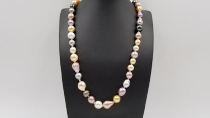 MULTI COLORED GOLDEN SOUTHSEA / TAHITIAN /PINK COLORED FRESHWATER BAROQUE PEARL 35 " LONG NECKLACE