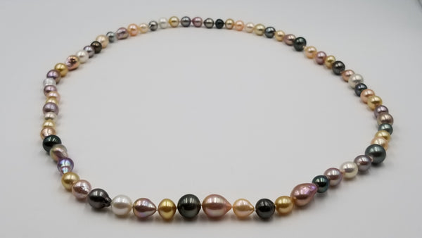 MULTI COLORED GOLDEN SOUTHSEA / TAHITIAN /PINK COLORED FRESHWATER BAROQUE PEARL 35 " LONG NECKLACE