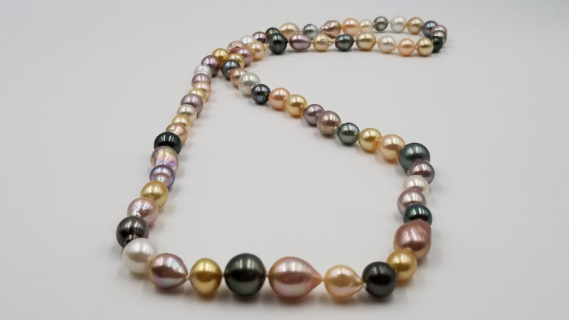 MULTI COLORED GOLDEN SOUTHSEA / TAHITIAN /PINK COLORED FRESHWATER BAROQUE PEARL 35 " LONG NECKLACE