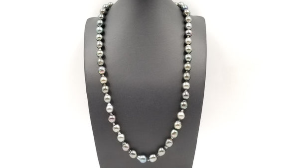 BLACK TAHITIAN BAROQUE PEARL 9-10 MM 36 "LONG STERLING SILVER CLASP  NECKLACE
