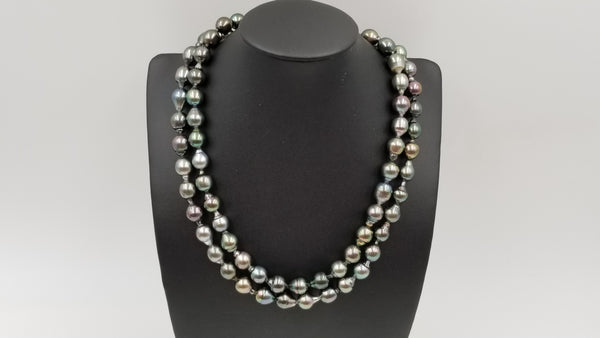 BLACK TAHITIAN BAROQUE PEARL 9-10 MM 36 "LONG STERLING SILVER CLASP  NECKLACE