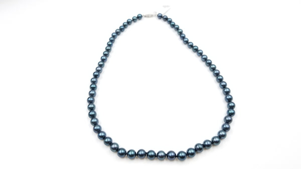 AKOYA BLACK PEARL( ROUND ) 6.5-7 MM 14 KT WHITE GOLD 16 " NECKLACE