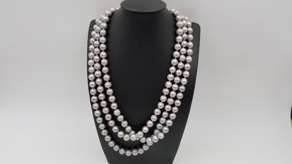 FRESHWATER CULTURED POTATO PEARL ( GREY PEACOCK COLORED) 64 " LONG NECKLACE