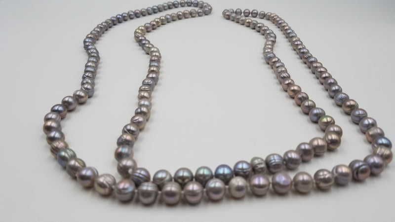 FRESHWATER CULTURED POTATO PEARL ( GREY PEACOCK COLORED) 64 " LONG NECKLACE